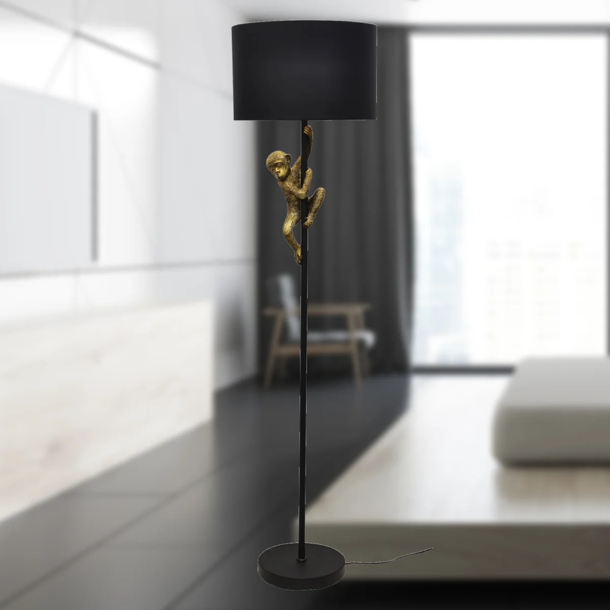 Norman Floor Lamp - Matt Black With Gold Resin Detail And Black Cotton – image 4
