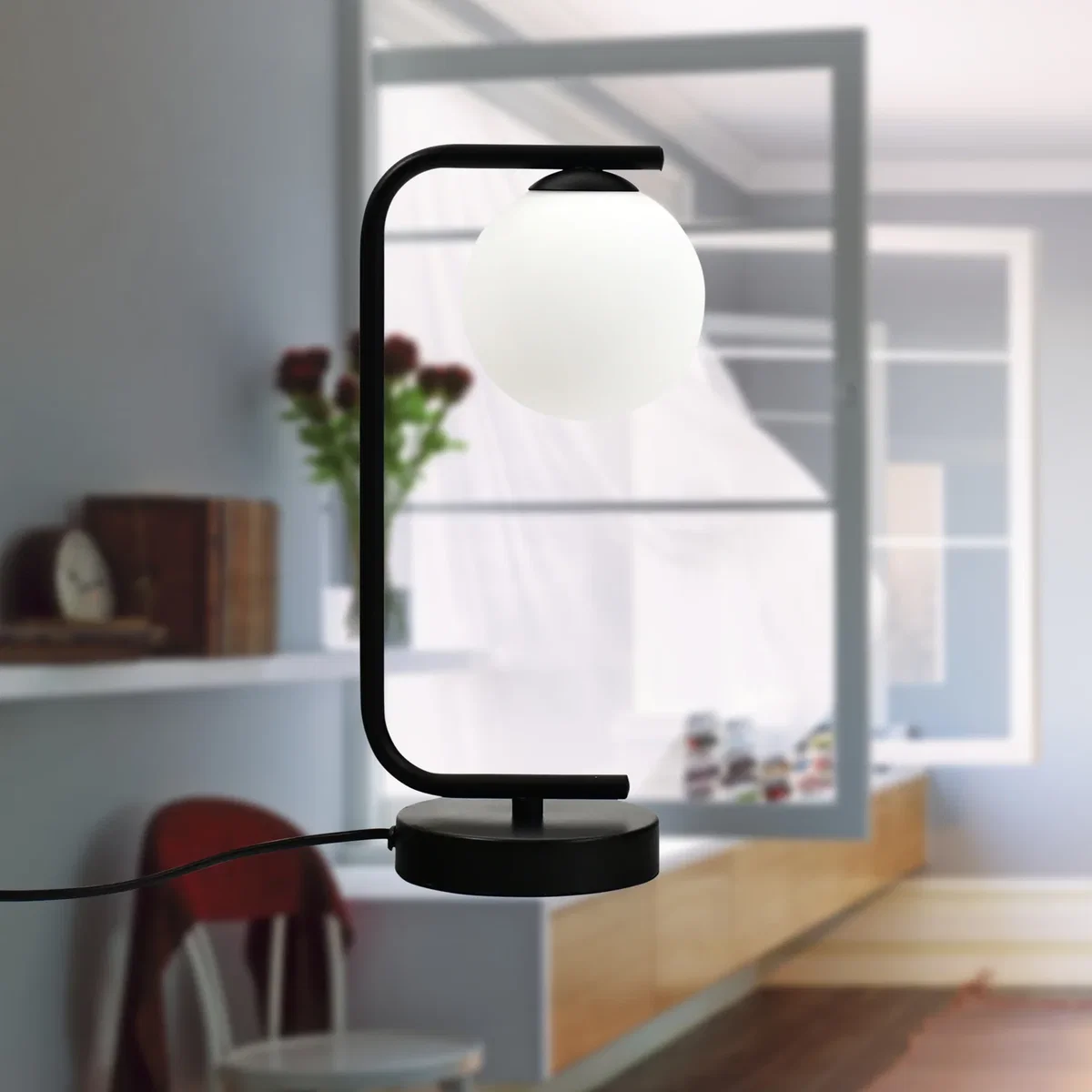 Set Of 2 Grosvenor  Black Table Lights With Glass Globes - Black & White – image 5