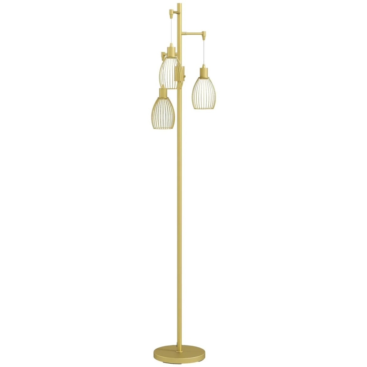 Rodi Metal Gold Tone Industrial 3-Light Floor Lamp with Wire Cage Shades – image 2