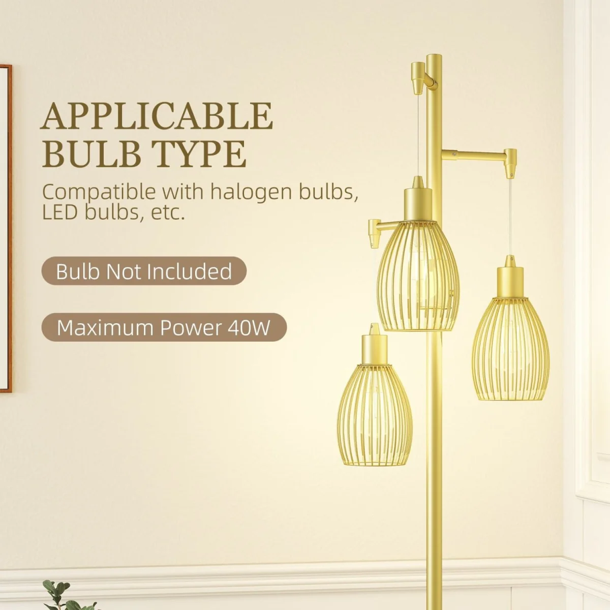Rodi Metal Gold Tone Industrial 3-Light Floor Lamp with Wire Cage Shades – image 8