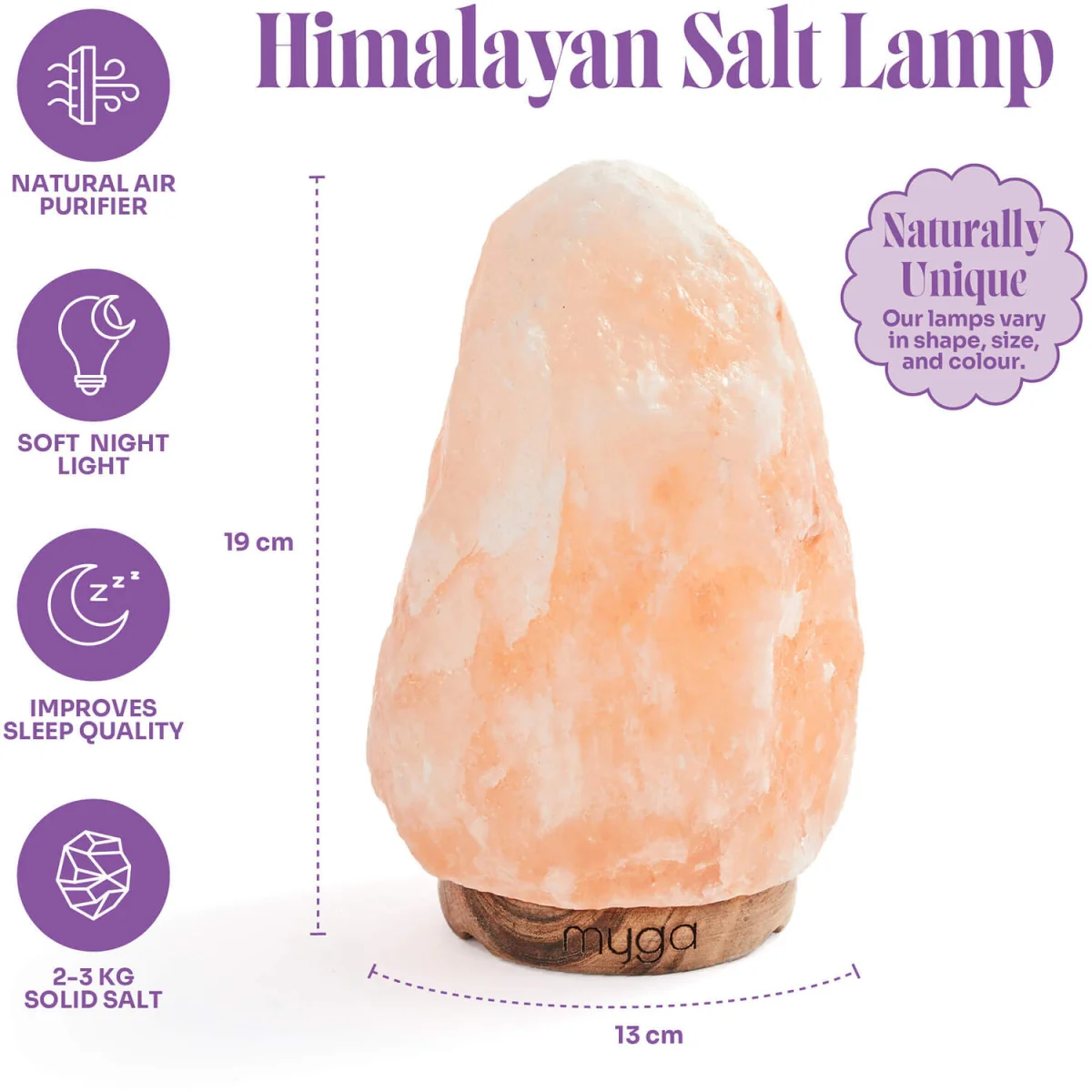 Myga Medium Himalayan Salt Lamp - 2-3kg - Himalayan Pink Salt / 15cm – image 2