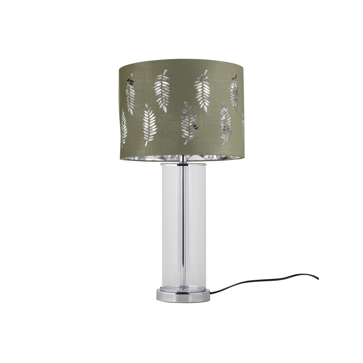 Aura Chrome Table Lamp With Sage Green Fern With Silver Inner Shade - Chrome & Sage Green – image 1
