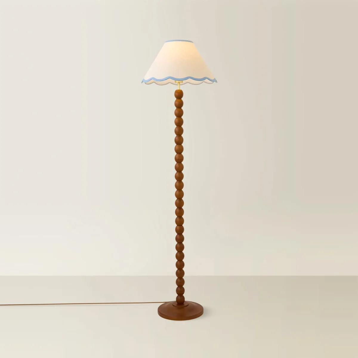 Bobbin Colour Trim Linen Shade Bobble Floor Lamp - Walnut Blue Trim - Walnut – image 1