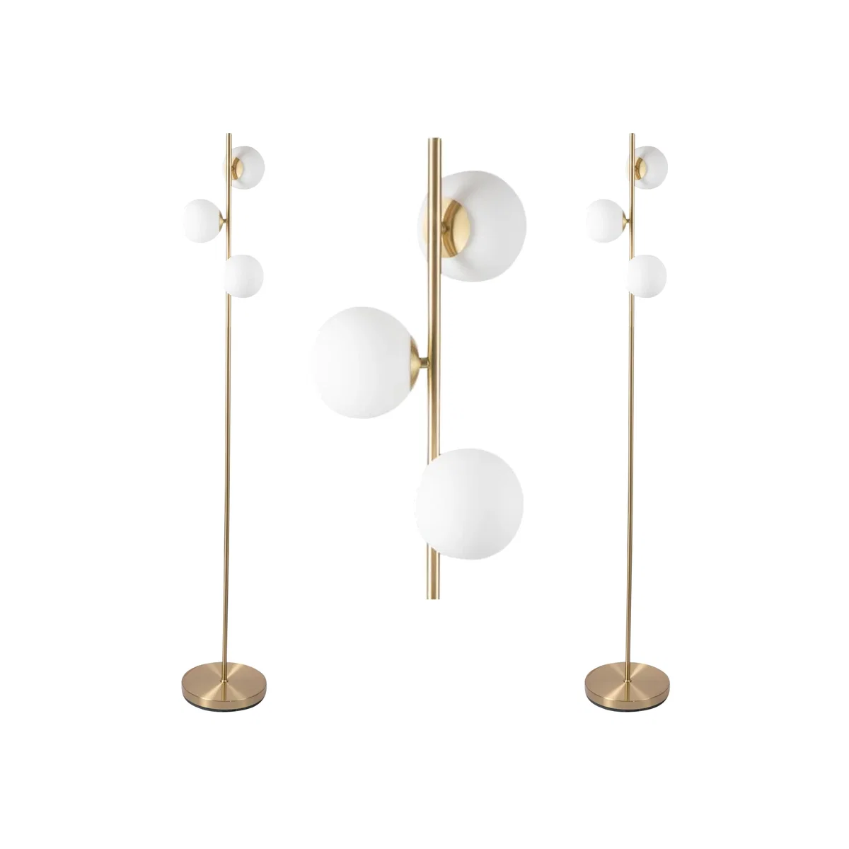 Pair Of Satin Brass Floor Lamps With Opal Globe Shades - Satin Brass & White – image 1