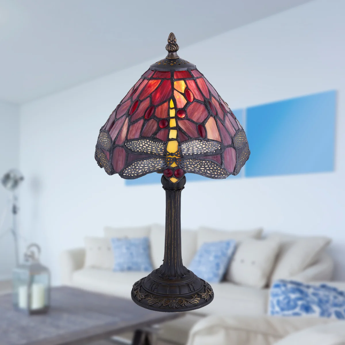 Set Of 2 Lysa Table Lamp With Shades - Antique Brass And Tiffany Decorated Glass – image 8
