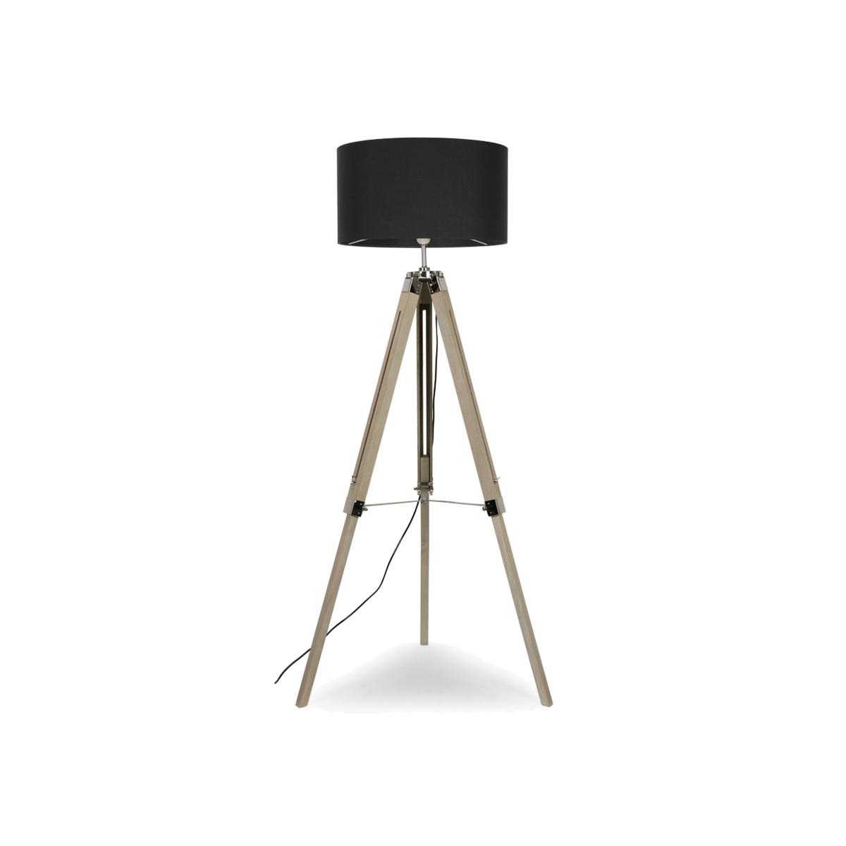 Clipper Light Brown Tripod Floor Lamp Large Charcoal Shade - Silver