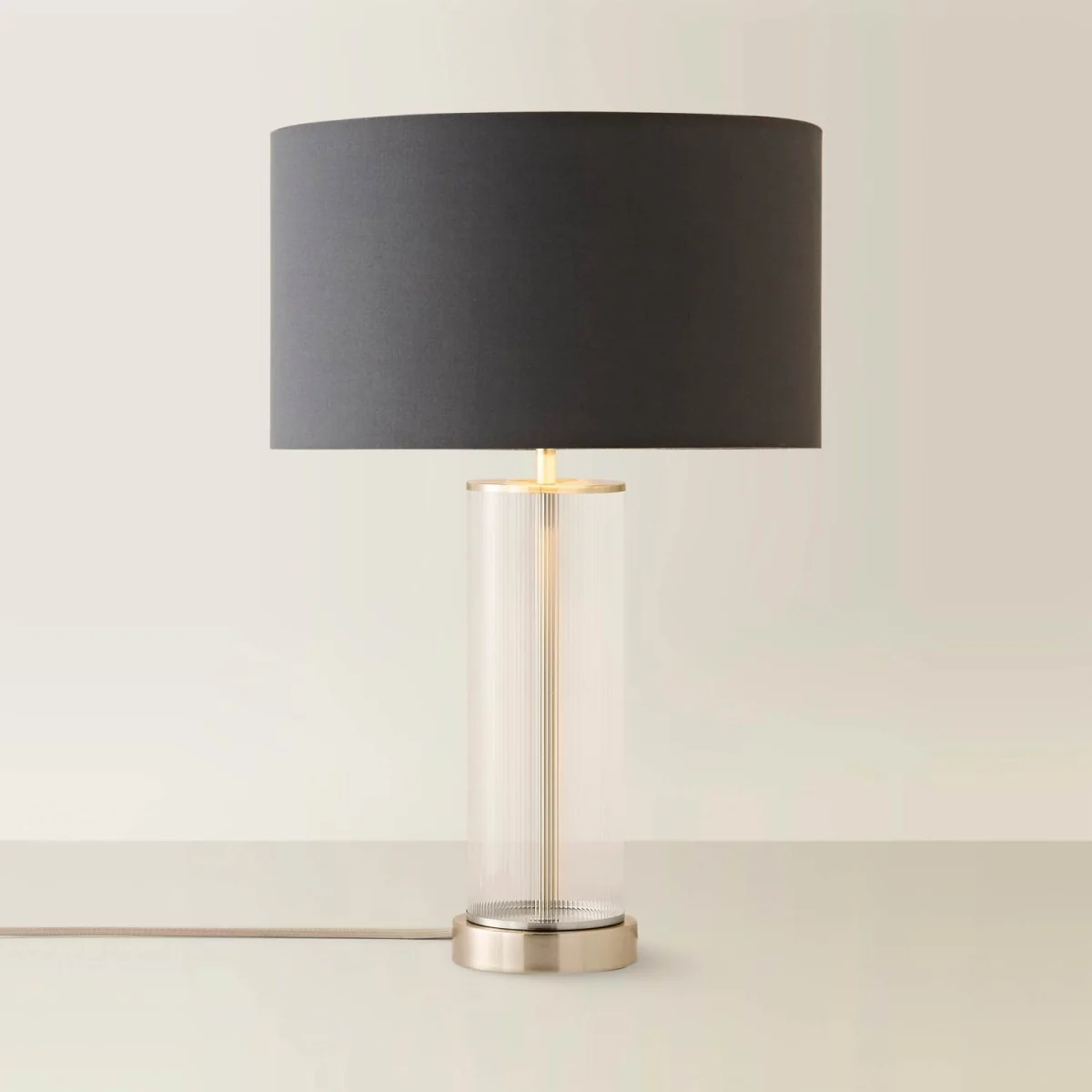 Calin Chrome Rib Glass Table Lamp Metallic Inner Shade - Charcoal Chrome / No - Brushed Chrome / Yes – image 2