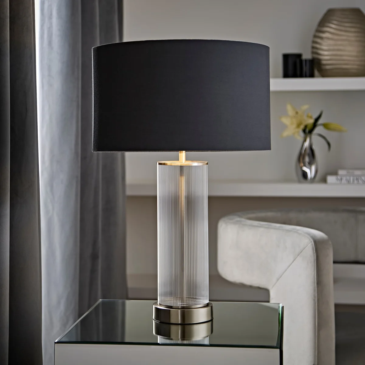 Calin Chrome Rib Glass Table Lamp Metallic Inner Shade - Charcoal Chrome / No - Brushed Chrome / Yes – image 4