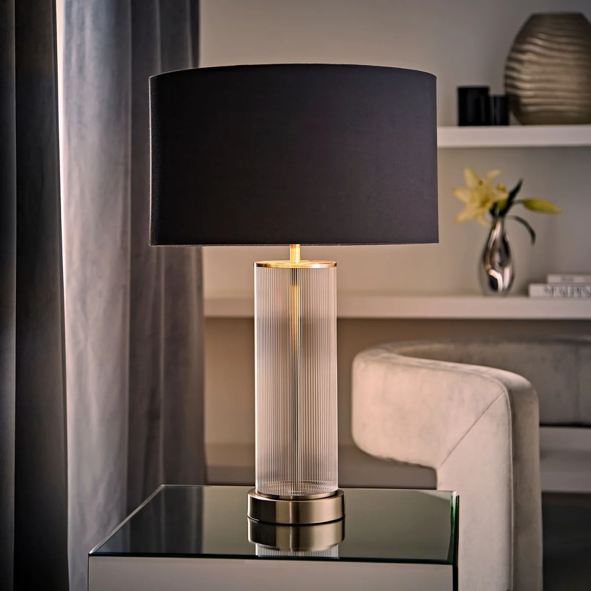 Calin Chrome Rib Glass Table Lamp Metallic Inner Shade - Charcoal Chrome / No - Brushed Chrome / Yes – image 5