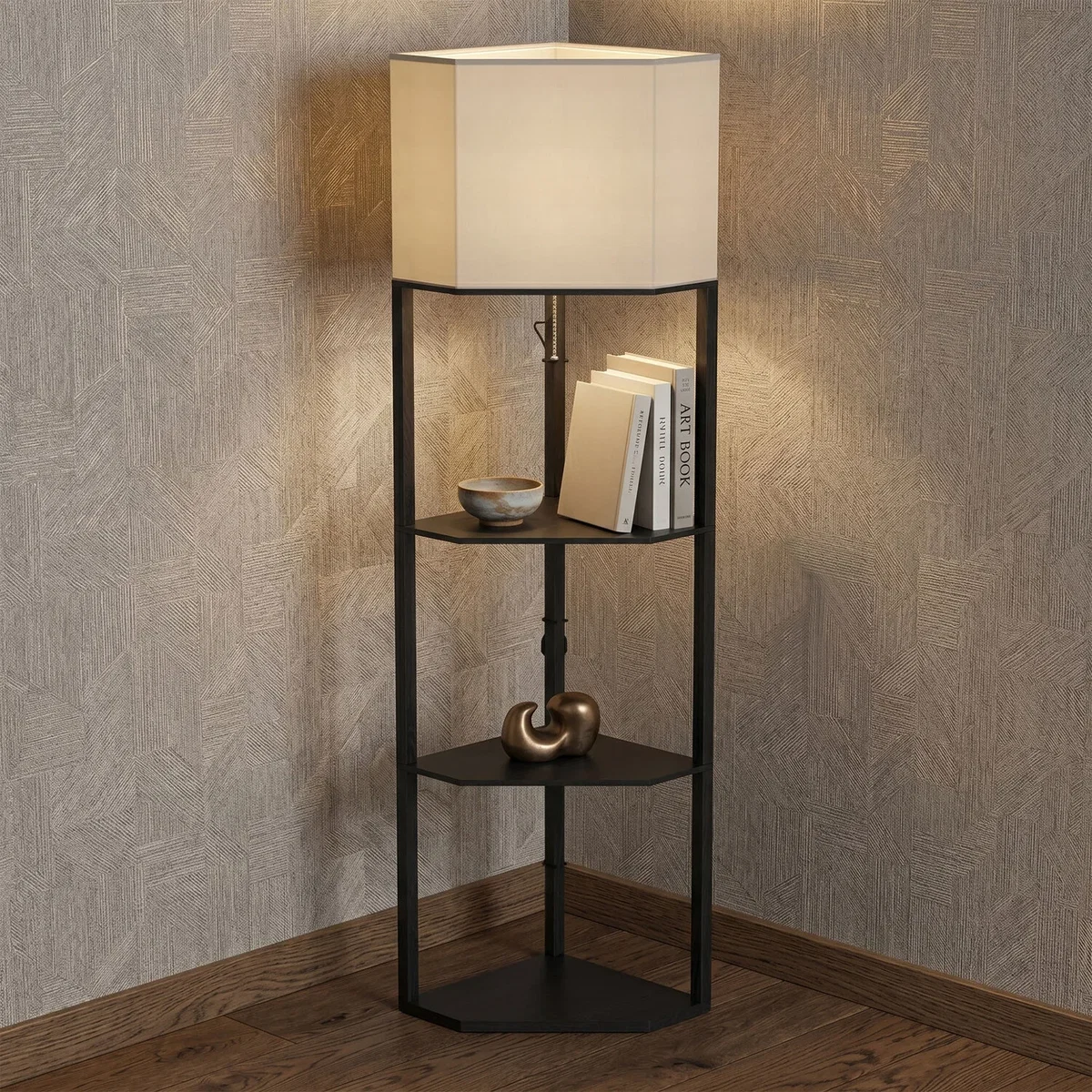 HOMCOM Corner Floor Lamp with Shelves B31-315V70RB - Black – image 3