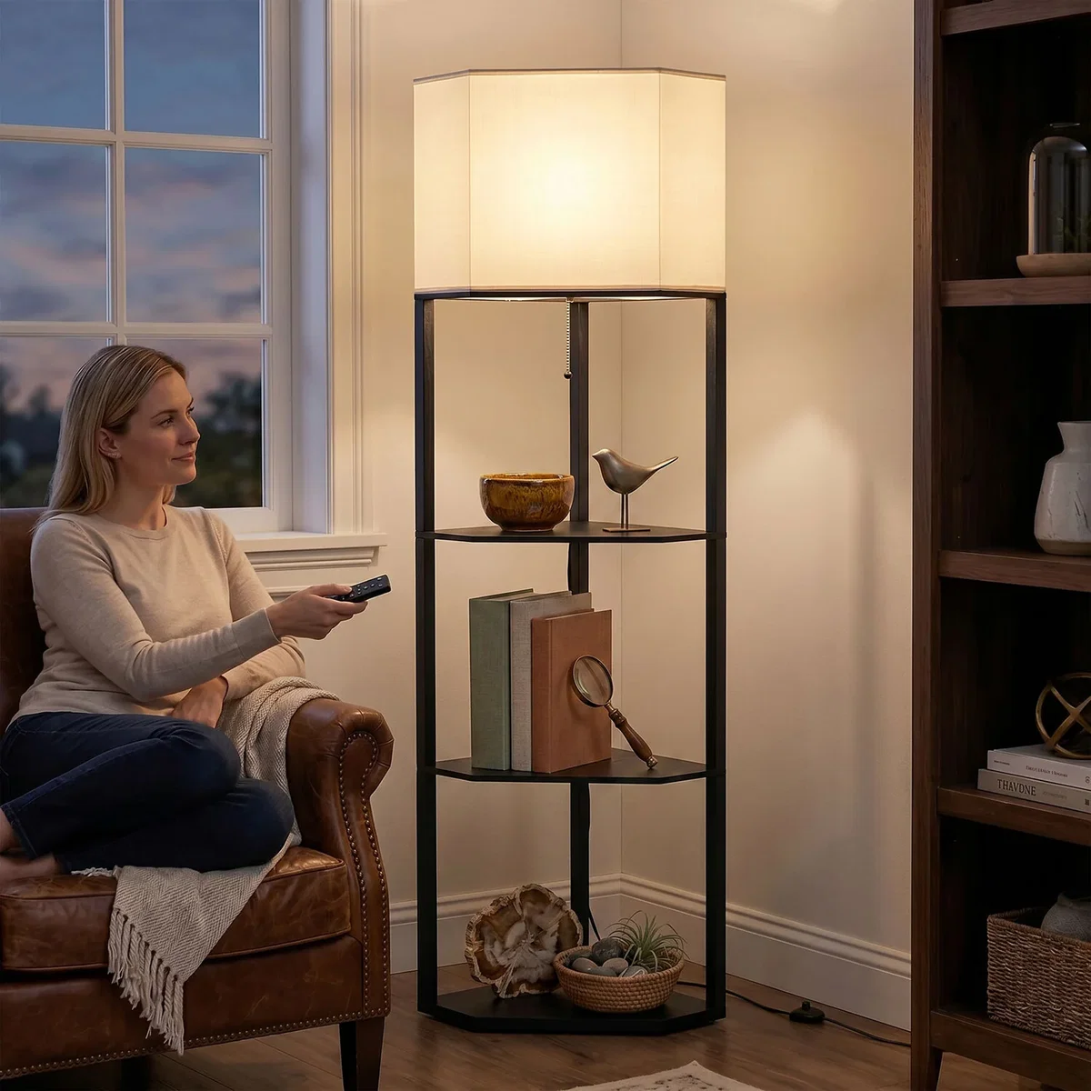 HOMCOM Corner Floor Lamp with Shelves B31-315V70RB - Black – image 4