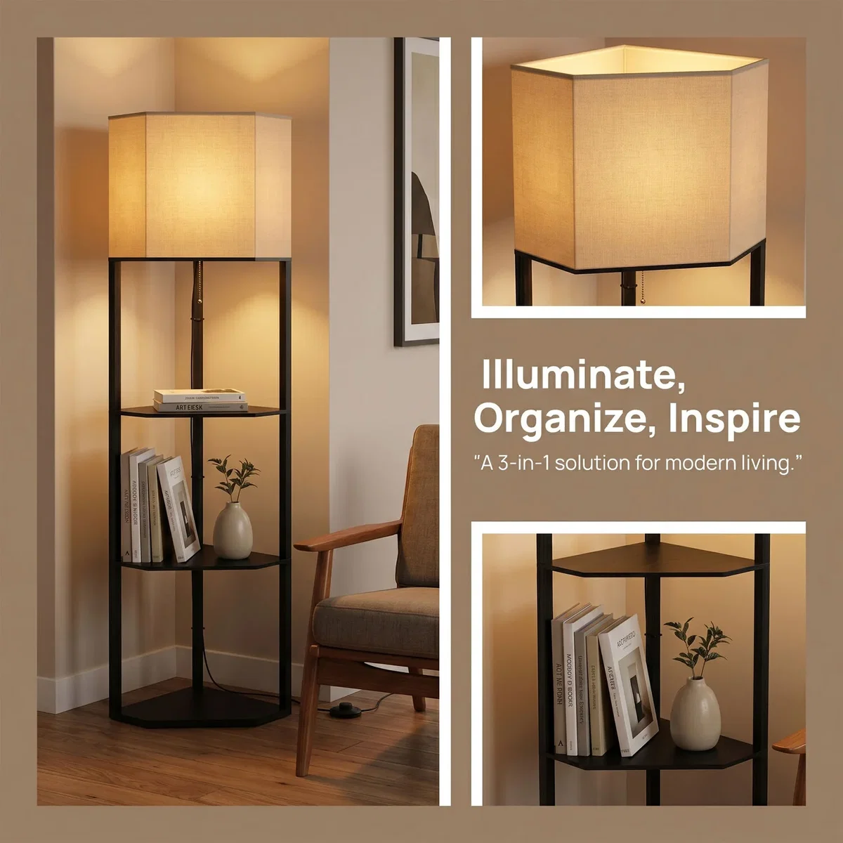 HOMCOM Corner Floor Lamp with Shelves B31-315V70RB - Black – image 6