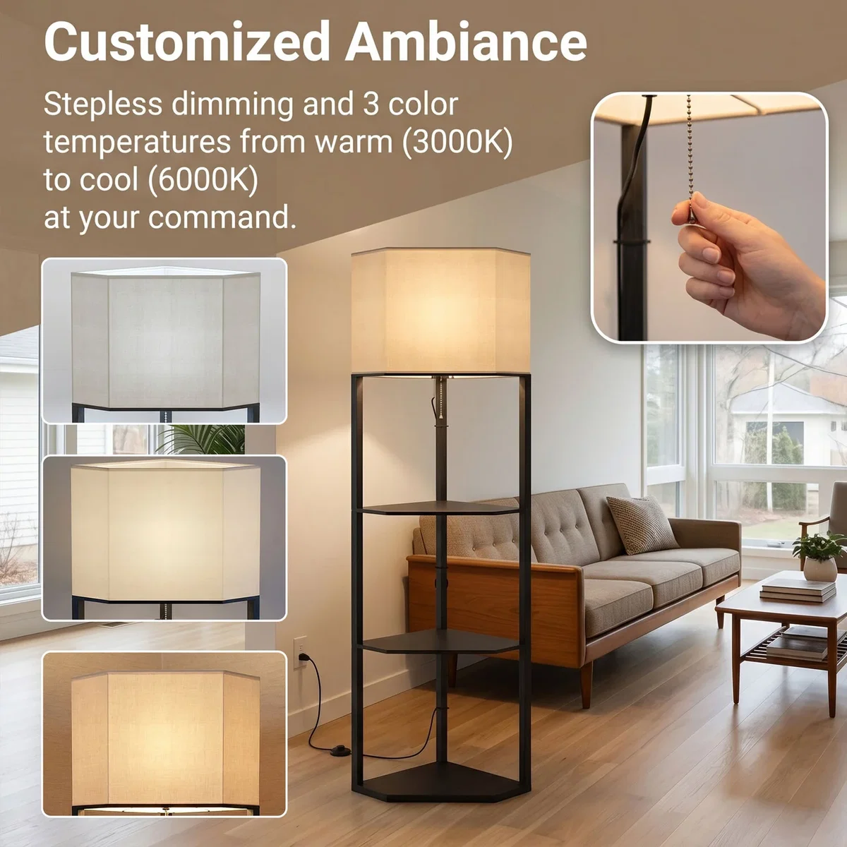 HOMCOM Corner Floor Lamp with Shelves B31-315V70RB - Black – image 7