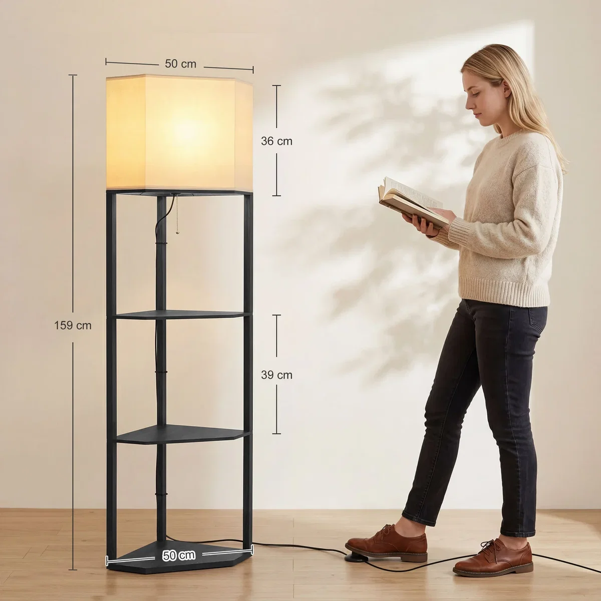 HOMCOM Corner Floor Lamp with Shelves B31-315V70RB - Black – image 8