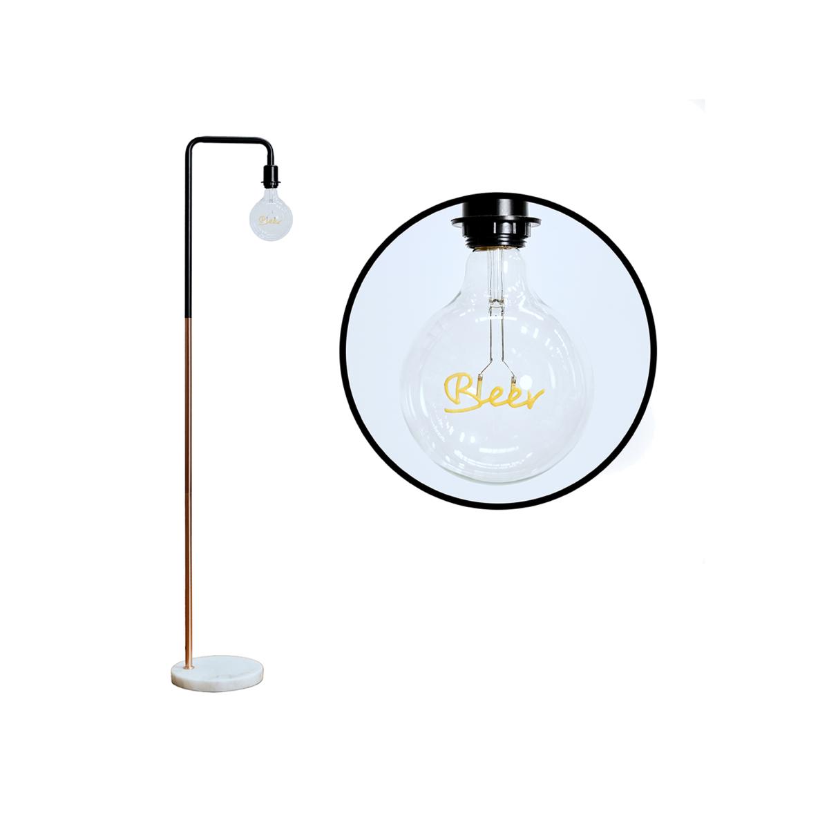 Talisman Black Copper Floor Lamp White Marble Base with Beer Bulb - Copper