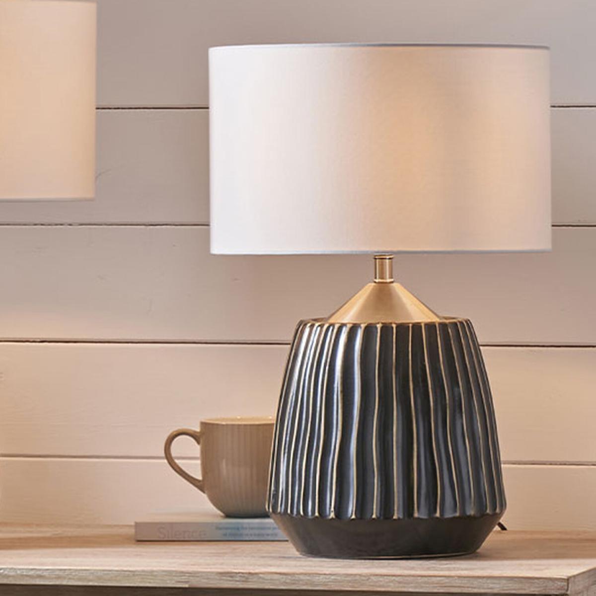 Ribbed Pattern Textured Ceramic Table Lamp - Grey
