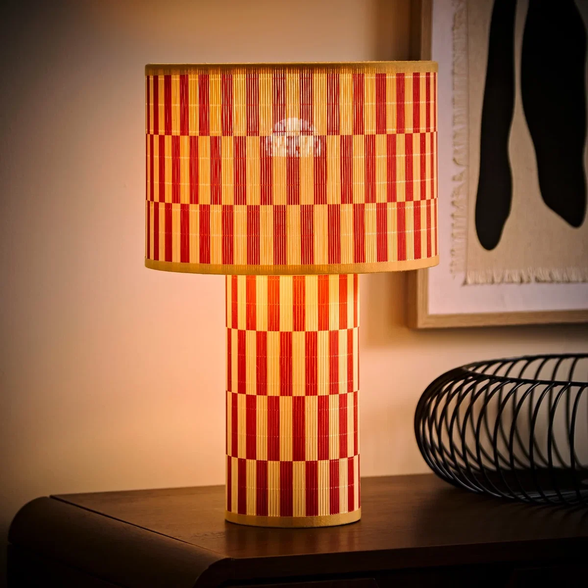 Lori Orange Checkerboard Print Bamboo Table Lamp / Yes - Orange – image 2