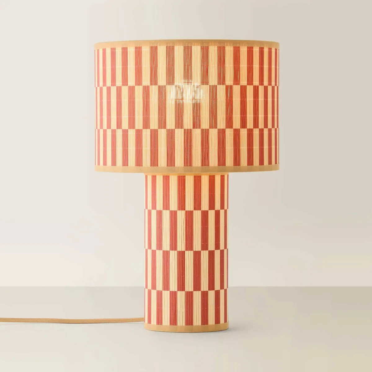 Lori Orange Checkerboard Print Bamboo Table Lamp / Yes - Orange – image 4