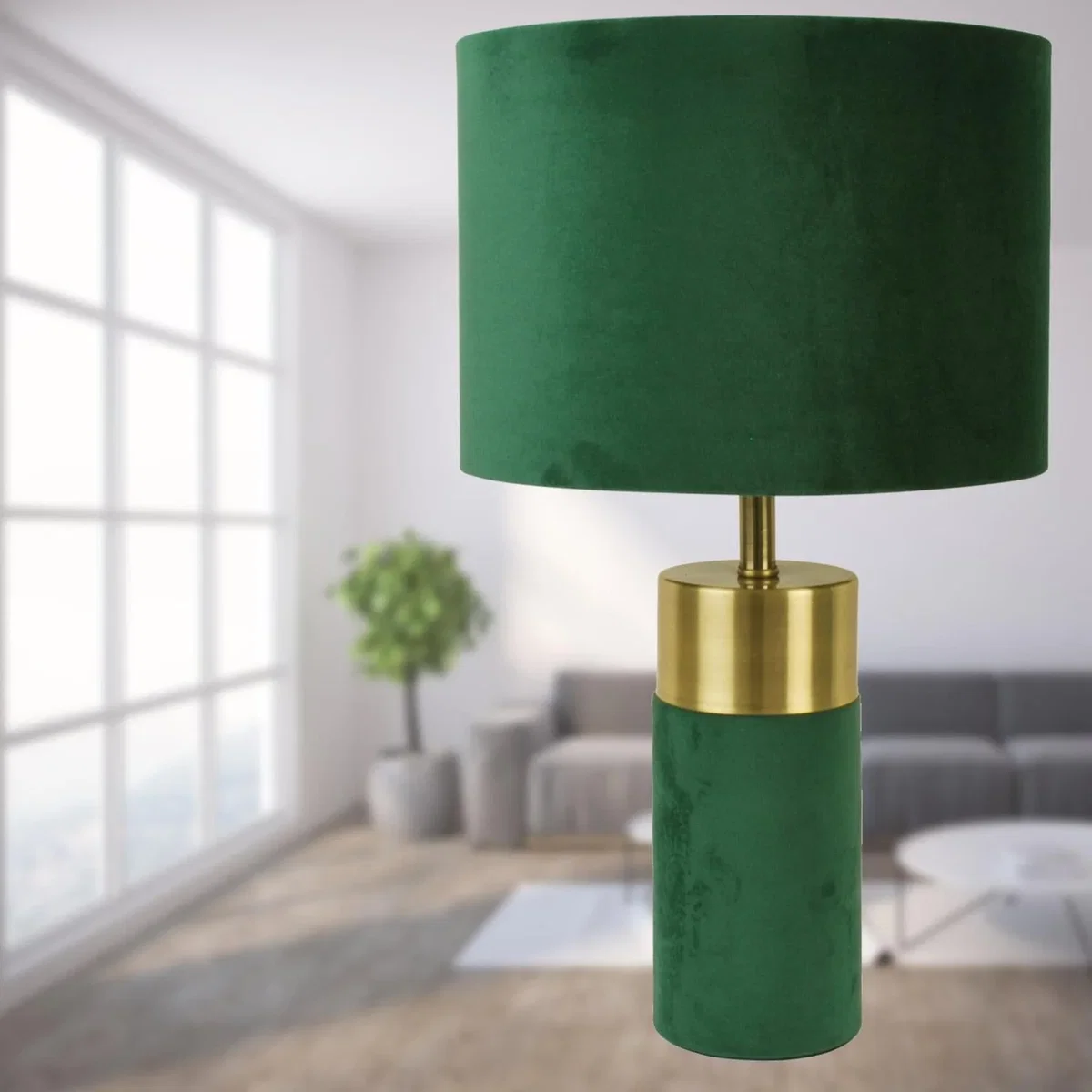 Green Velvet With Antique Brass Detail Table Lamp - Green – image 4