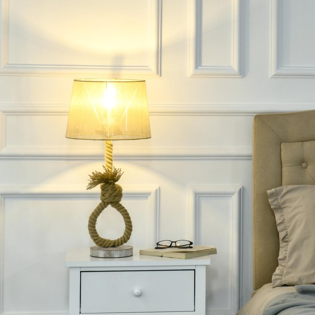 Nautical Bedside Lamp with E27 Bulb Base Lampshade - Beige, Brown – image 2