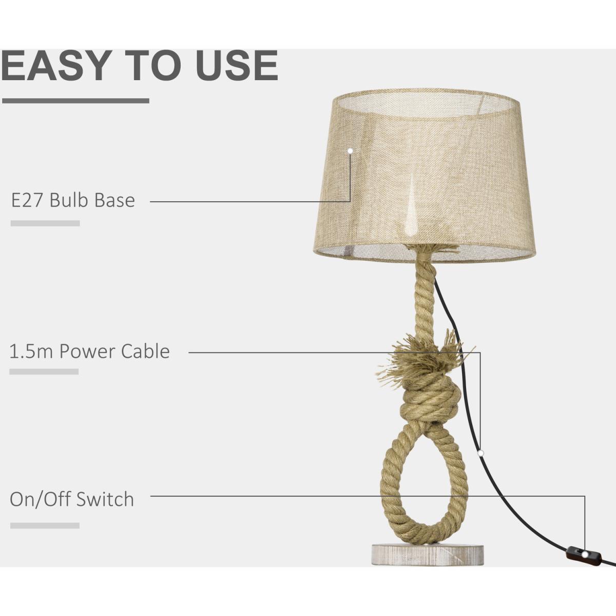 Nautical Bedside Lamp with E27 Bulb Base Lampshade - Beige, Brown – image 5