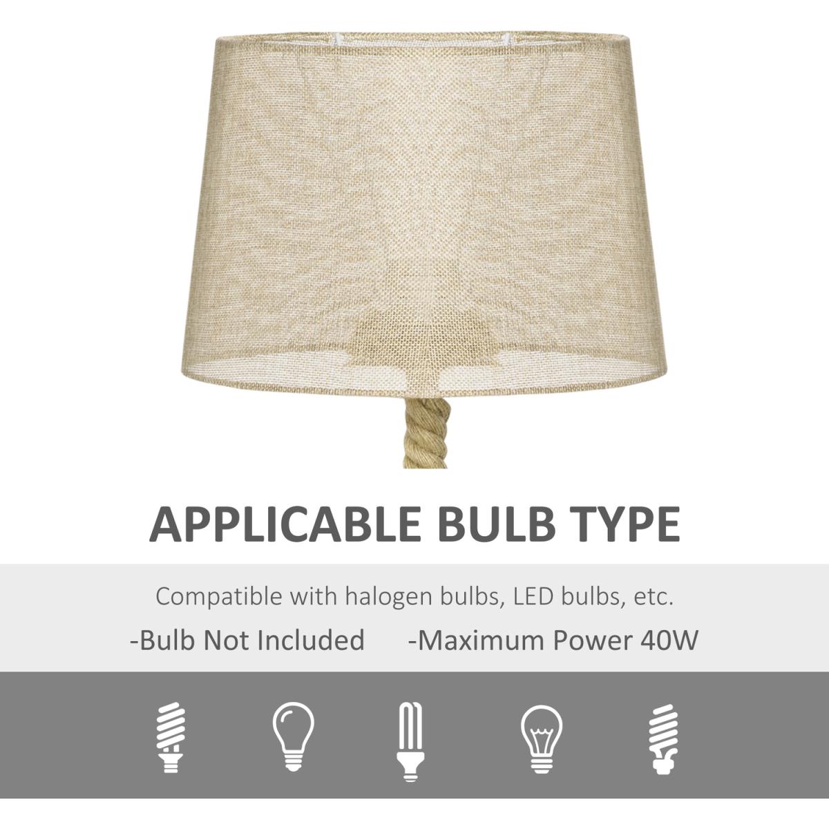 Nautical Bedside Lamp with E27 Bulb Base Lampshade - Beige, Brown – image 6