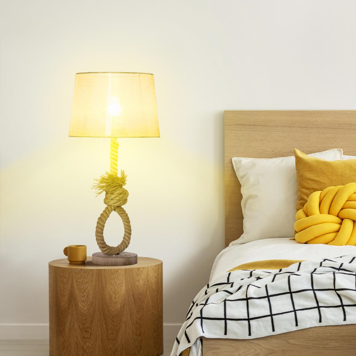 Nautical Bedside Lamp with E27 Bulb Base Lampshade - Beige, Brown – image 1