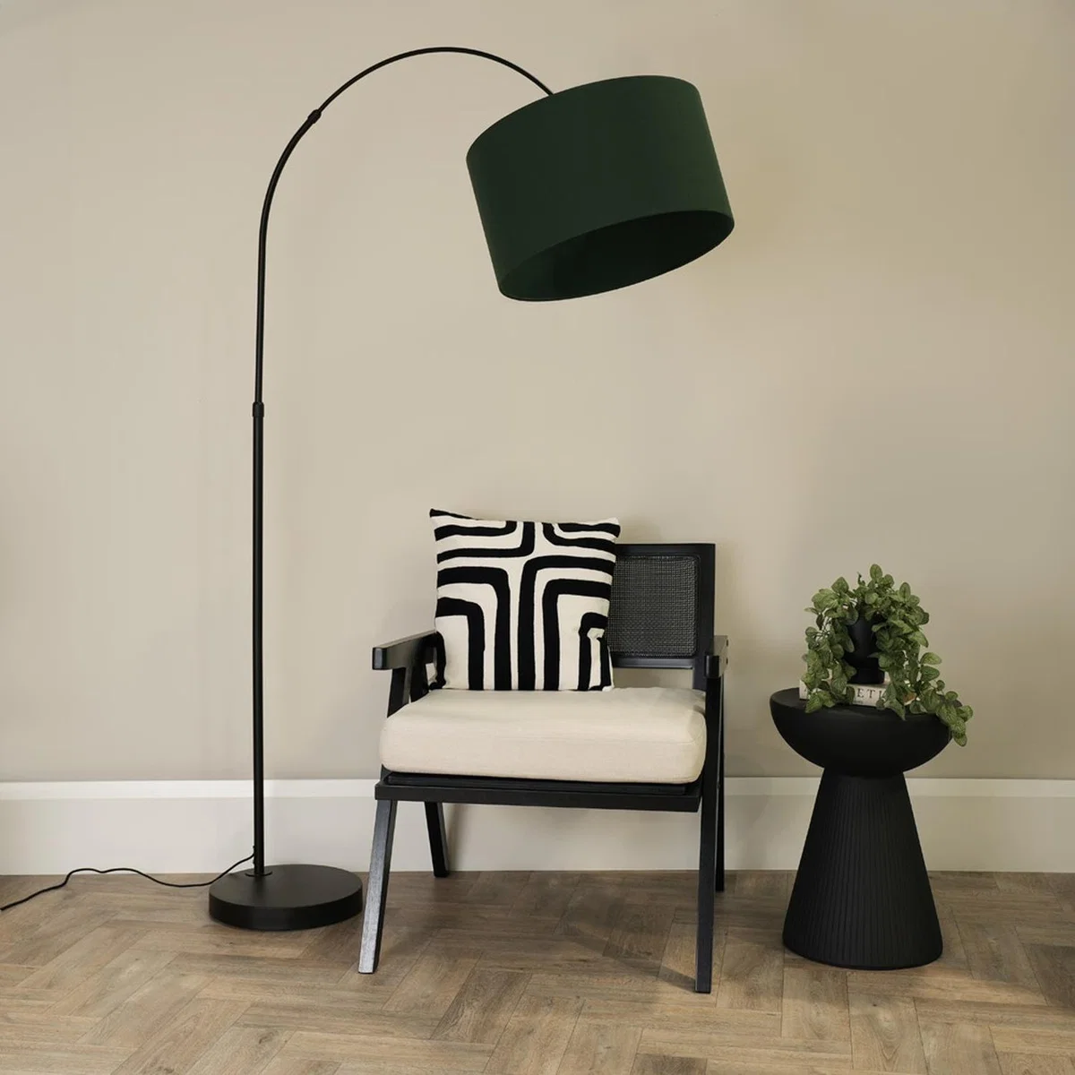 Louis Arched Floor Lamp with a Drum Shade - Forest Green / Without Bulb
