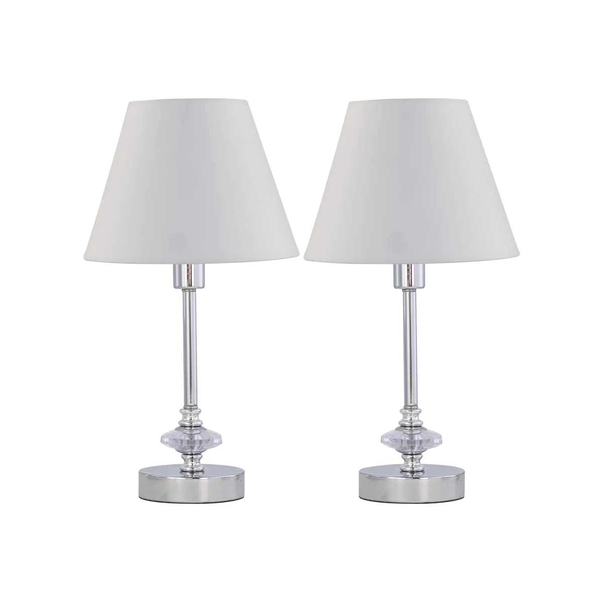 Set Of 2 Chrome Jewelled Table Lamps With Ivory Off White Shades - Chrome & White – image 1