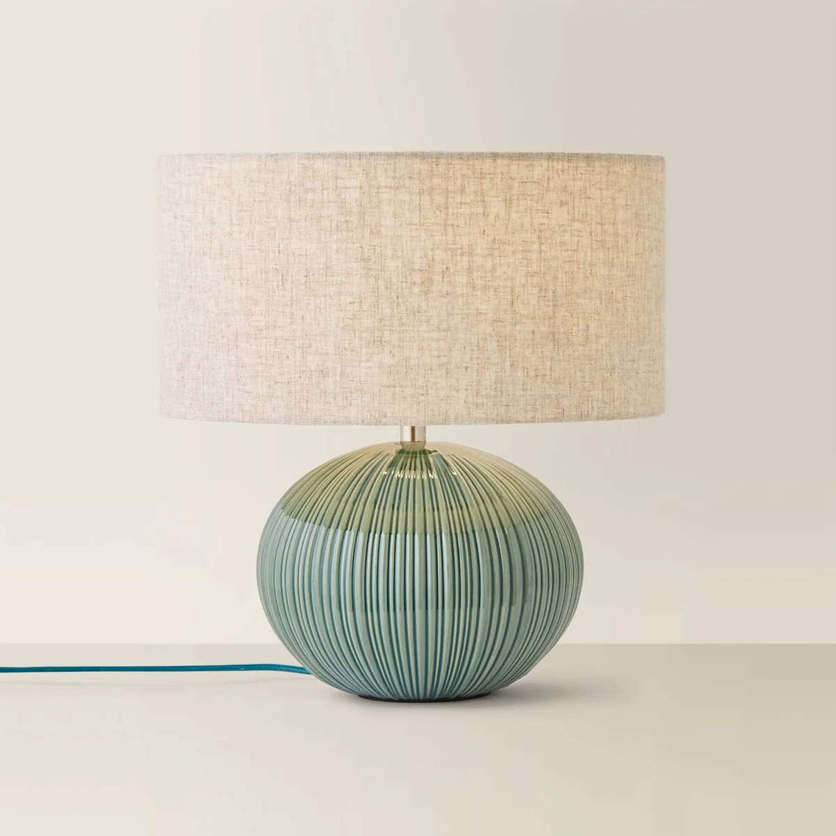 Rebecca Ribbed Ceramic Table Lamp with Linen Shade - Green / 1.51kg – image 5
