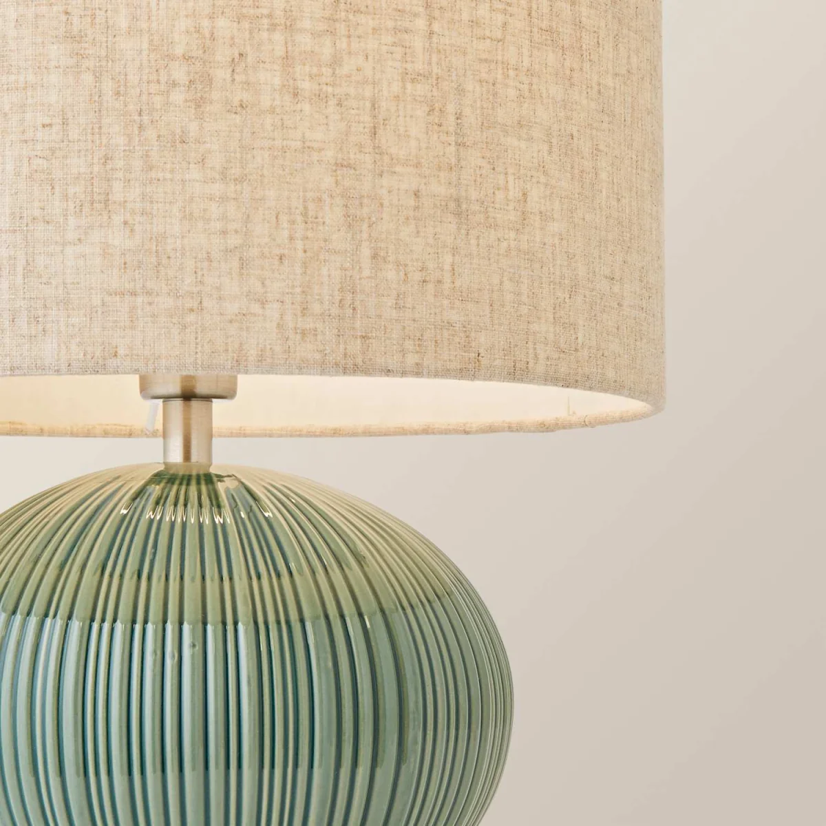 Rebecca Ribbed Ceramic Table Lamp with Linen Shade - Green / 1.51kg – image 6
