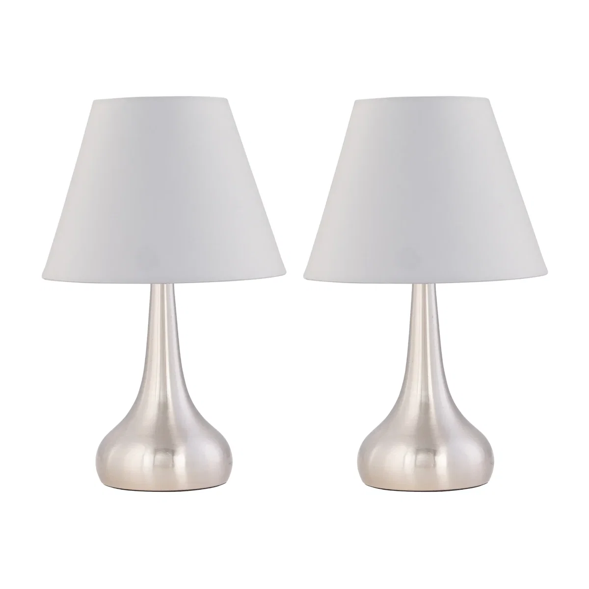 Set Of 2 Romana Brushed Chrome Touch Table Lamps With Ivory Shades - Satin Nickel & White – image 1