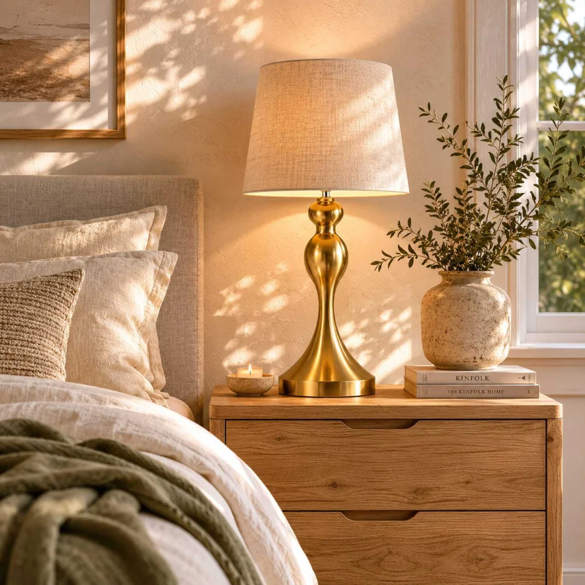 Rino Set of 2 Gold Tone Bedside Lamps with Linen Shades and USB-C/USB-A Charging – image 2