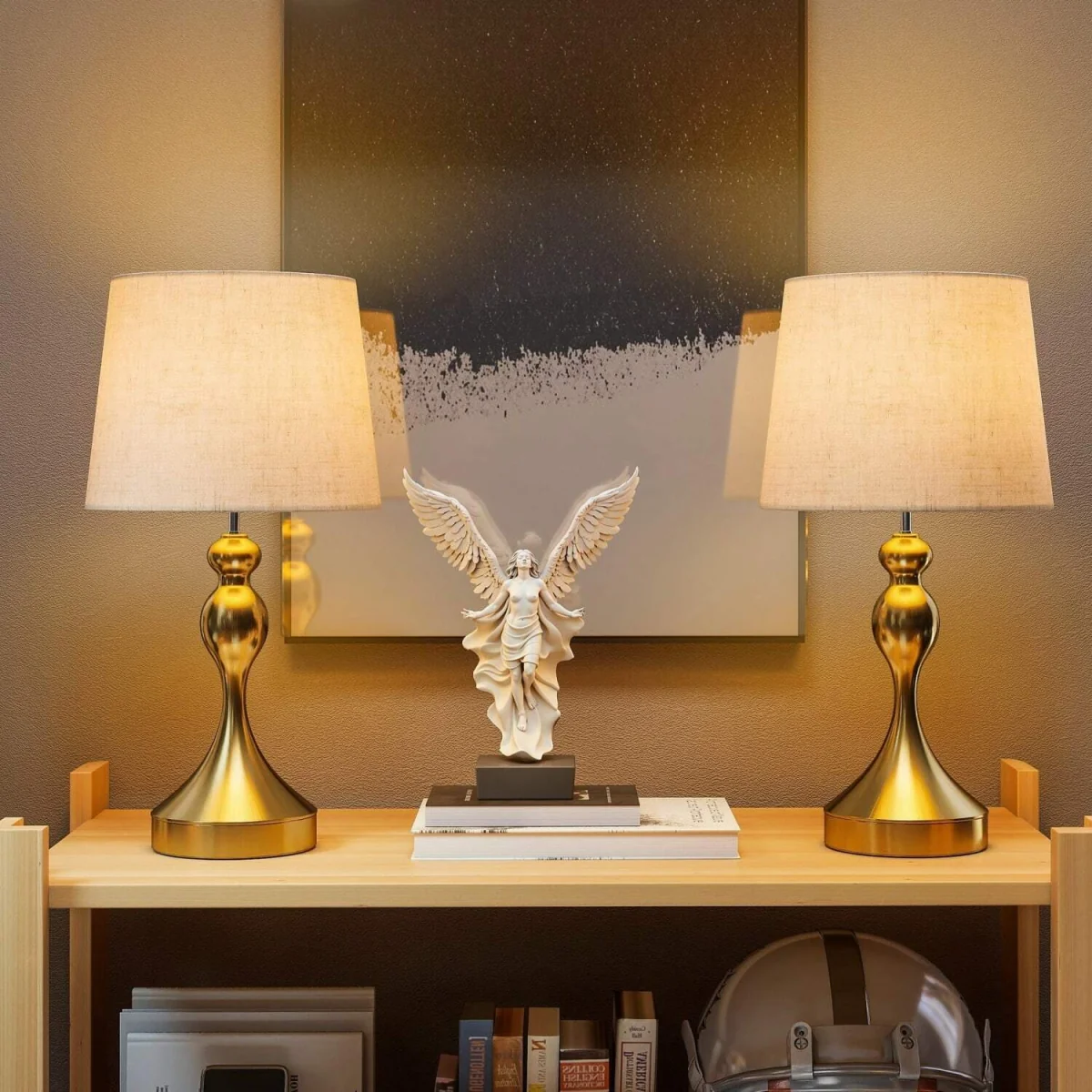 Rino Set of 2 Gold Tone Bedside Lamps with Linen Shades and USB-C/USB-A Charging – image 4