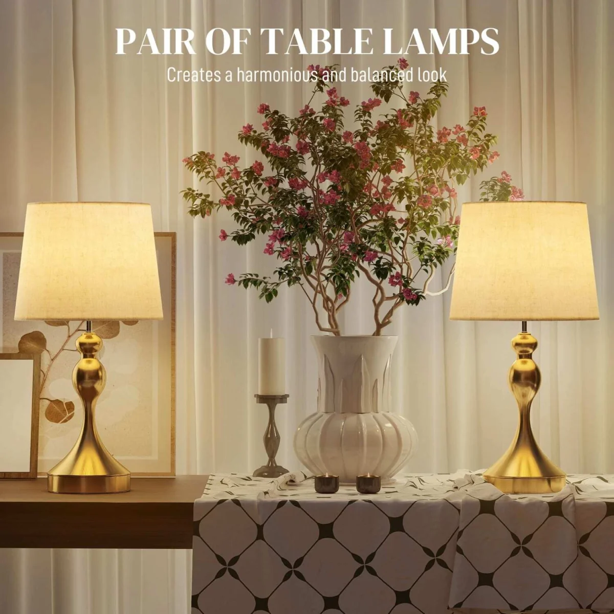 Rino Set of 2 Gold Tone Bedside Lamps with Linen Shades and USB-C/USB-A Charging – image 7