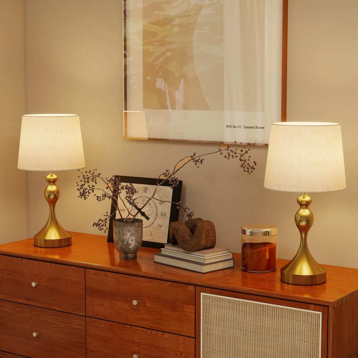 Rino Set of 2 Gold Tone Bedside Lamps with Linen Shades and USB-C/USB-A Charging – image 9
