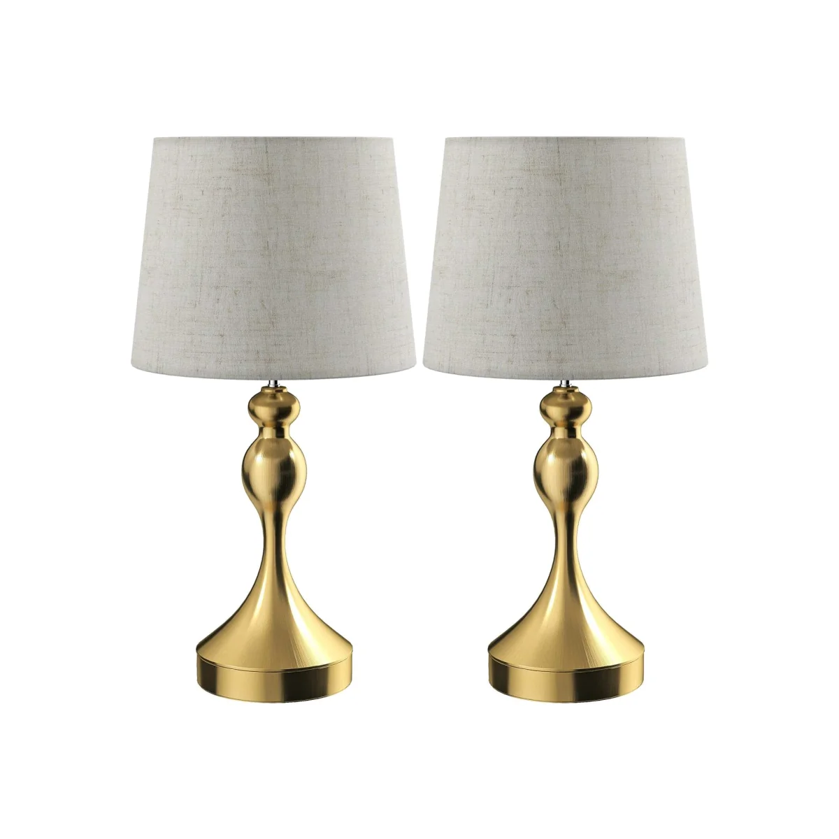 Rino Set of 2 Gold Tone Bedside Lamps with Linen Shades and USB-C/USB-A Charging – image 1