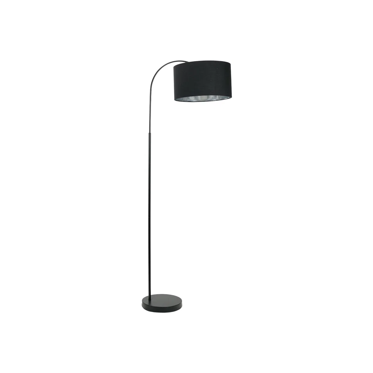 Curva Black Arched Floor Lamp with Black Velvet Chrome Inner Lamp Shade Bulb - Black