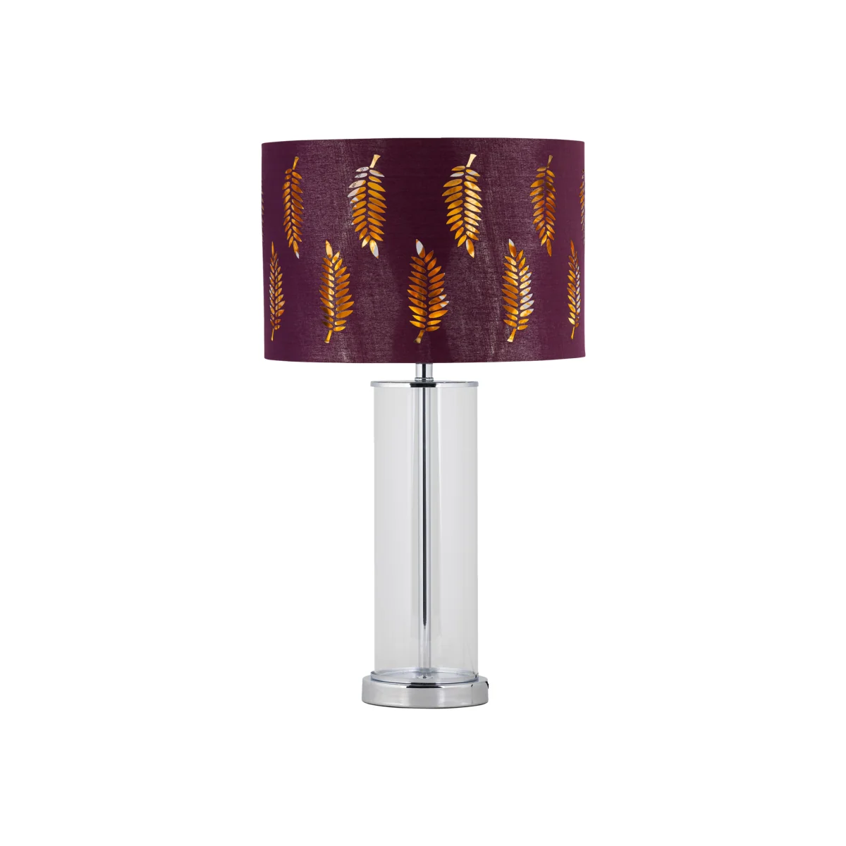 Aura Chrome Table Lamp With Burgundy Fern Cut Out Shade - Chrome & Burgundy – image 1