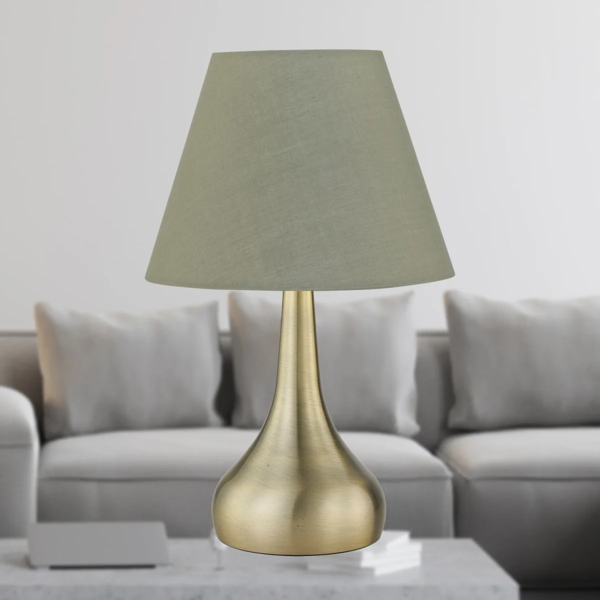 Set Of 2 Romana Antique Brass Touch Lamps With Sage Green Shades - Antique Brass & Green – image 3