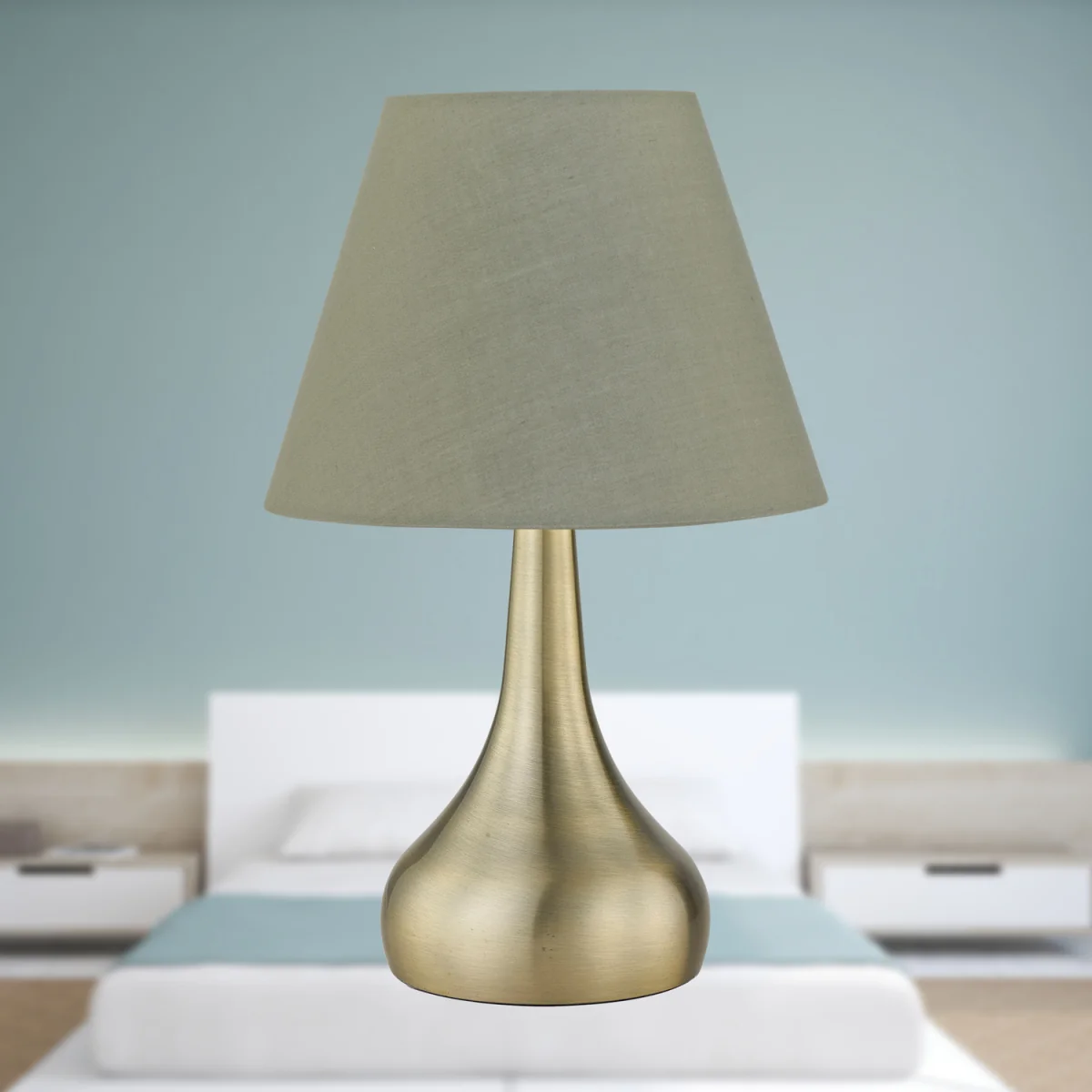 Set Of 2 Romana Antique Brass Touch Lamps With Sage Green Shades - Antique Brass & Green – image 4