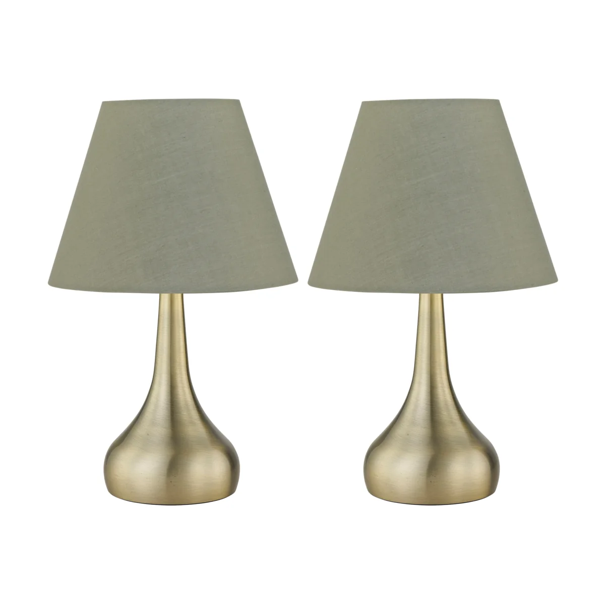 Set Of 2 Romana Antique Brass Touch Lamps With Sage Green Shades - Antique Brass & Green – image 1