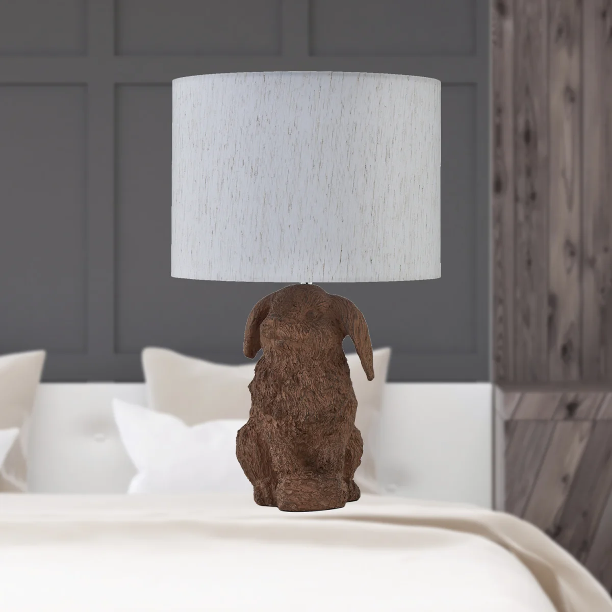 Set Of 2 Lily Table Lamp With Shades - Brown Resin And Oatmeal Linen – image 6