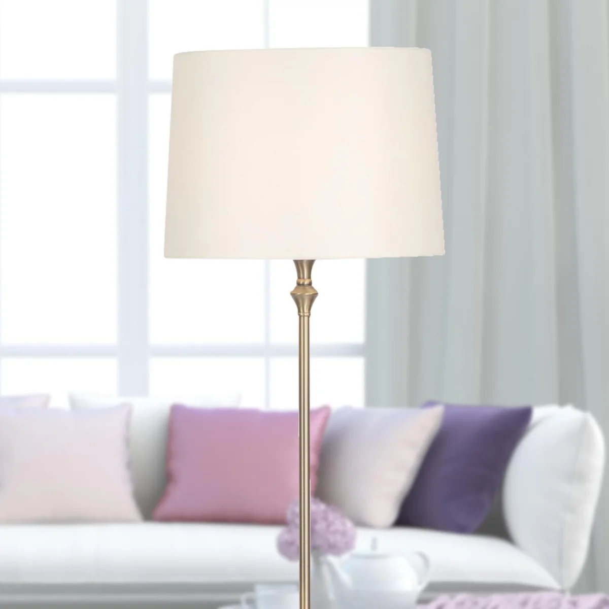 Winchester Floor Lamp - Antique Brass Plate And Cream Cotton – image 6