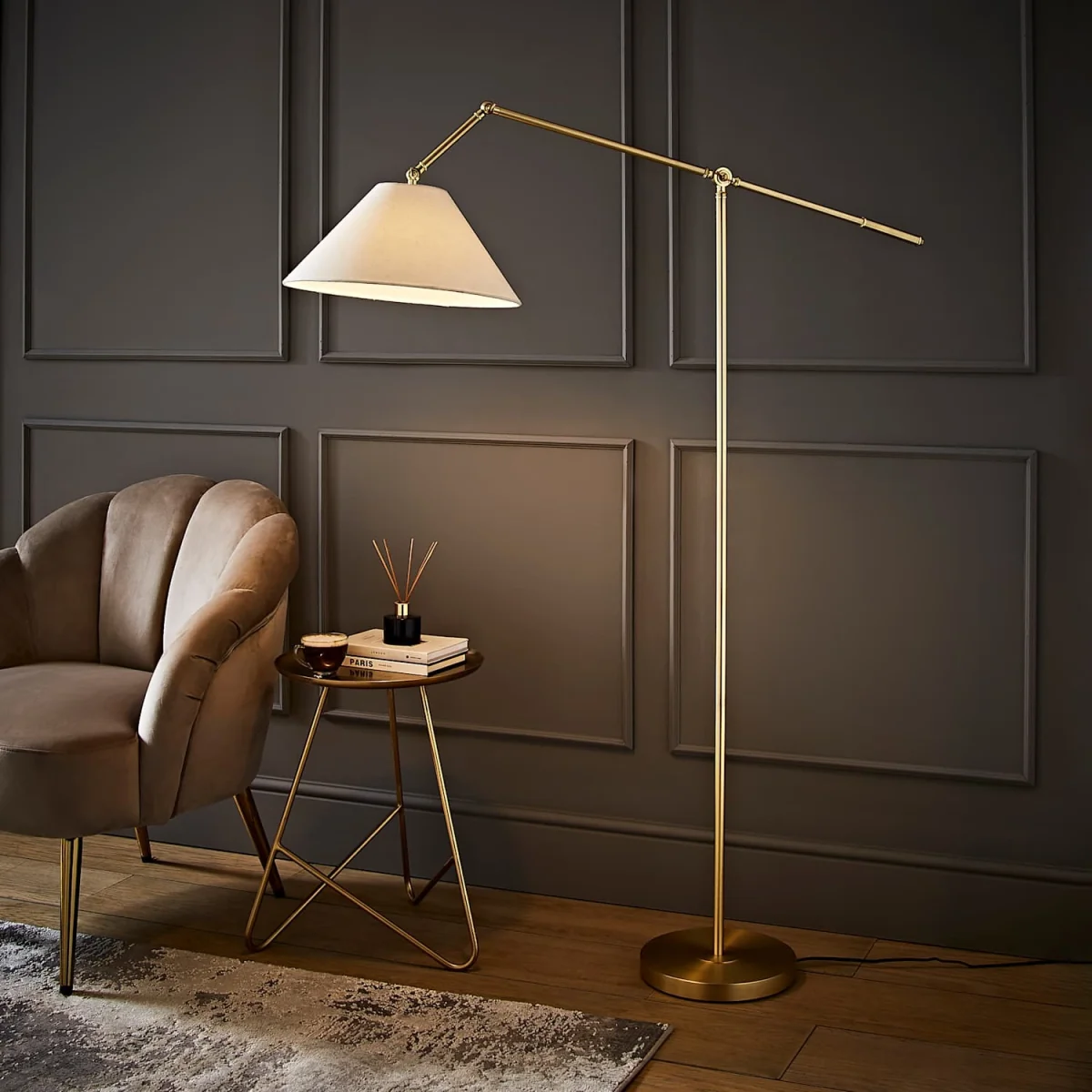 Layla Brushed Gold Adjustable Floor Lamp with Linen Shade - Gold / No - Gold – image 2