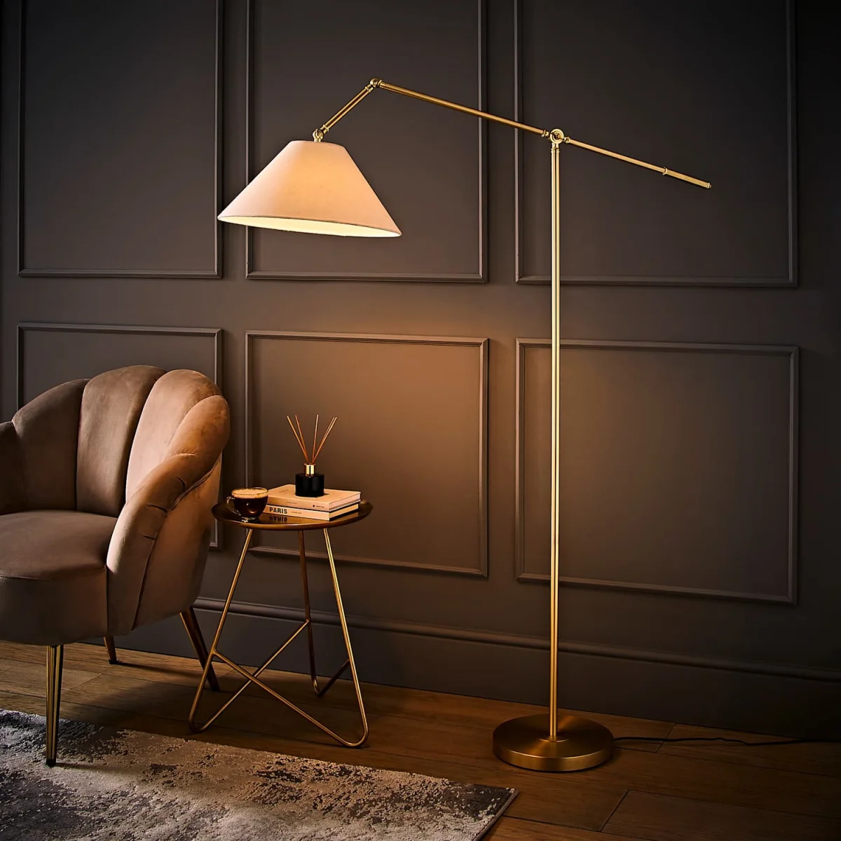 Layla Brushed Gold Adjustable Floor Lamp with Linen Shade - Gold / No - Gold – image 3