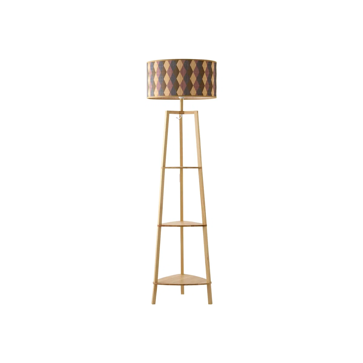 Hiru Natural 3 Tier Wooden Shelf Floor Lamp with Bamboo Shade - Geo / Yes - Multi – image 1