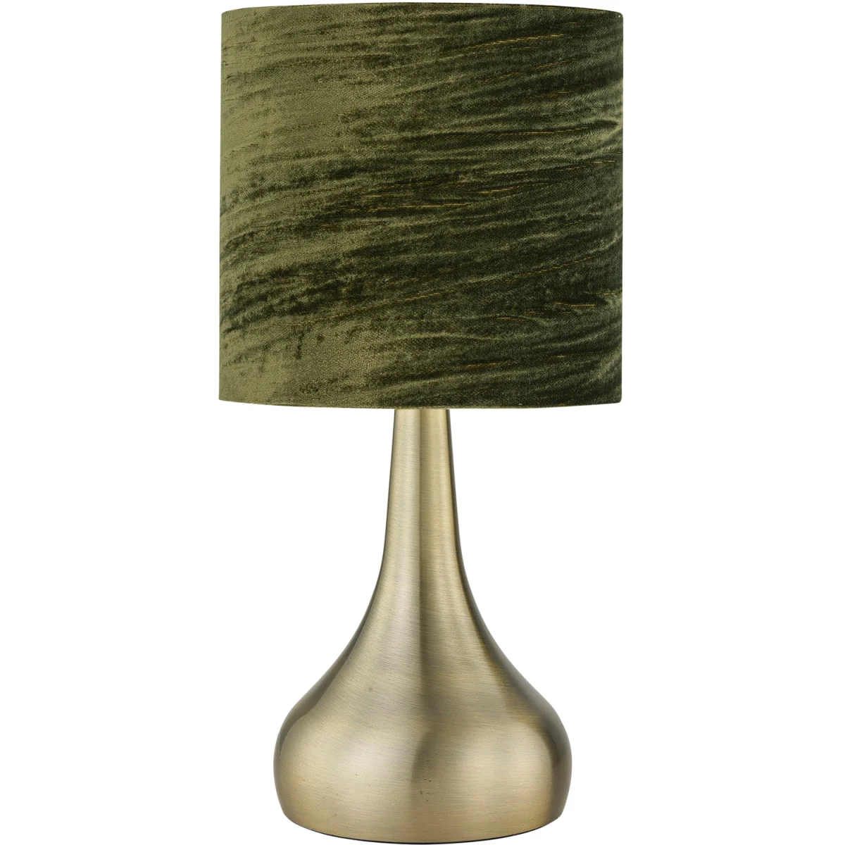 Set Of 2 Romana Antique Brass Touch Table Lamps Green Crushed Velvet - Antique Brass & Dark Green – image 2