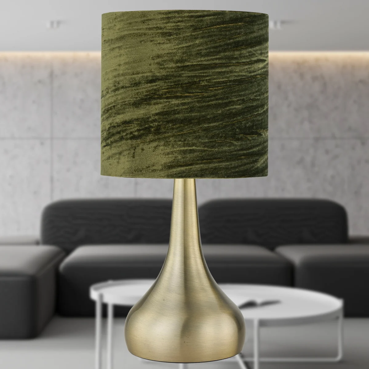 Set Of 2 Romana Antique Brass Touch Table Lamps Green Crushed Velvet - Antique Brass & Dark Green – image 4