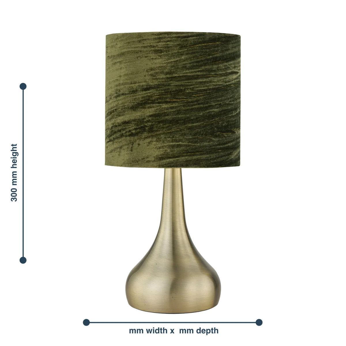 Set Of 2 Romana Antique Brass Touch Table Lamps Green Crushed Velvet - Antique Brass & Dark Green – image 6